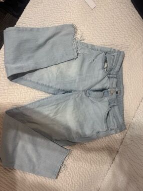 White House Black Market Light Blue Straight-Leg Jeans with Frayed Hem